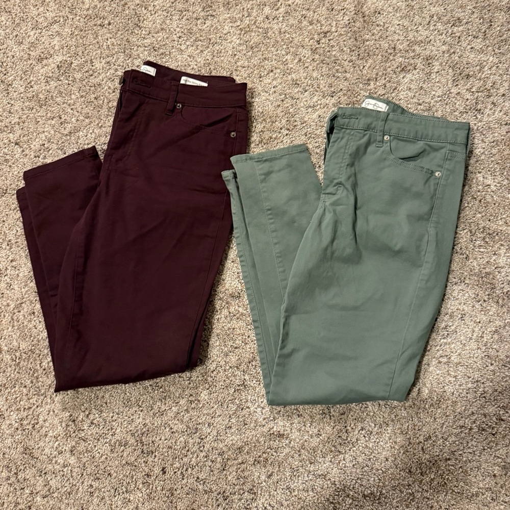 Jessica Simpson Burgundy and Sage Green Skinny High Rise Ankle Pants